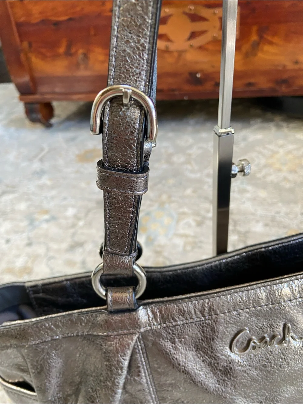 Coach 2011 Metallic Pewter Leather Gallery Tote Bag (F17721)
